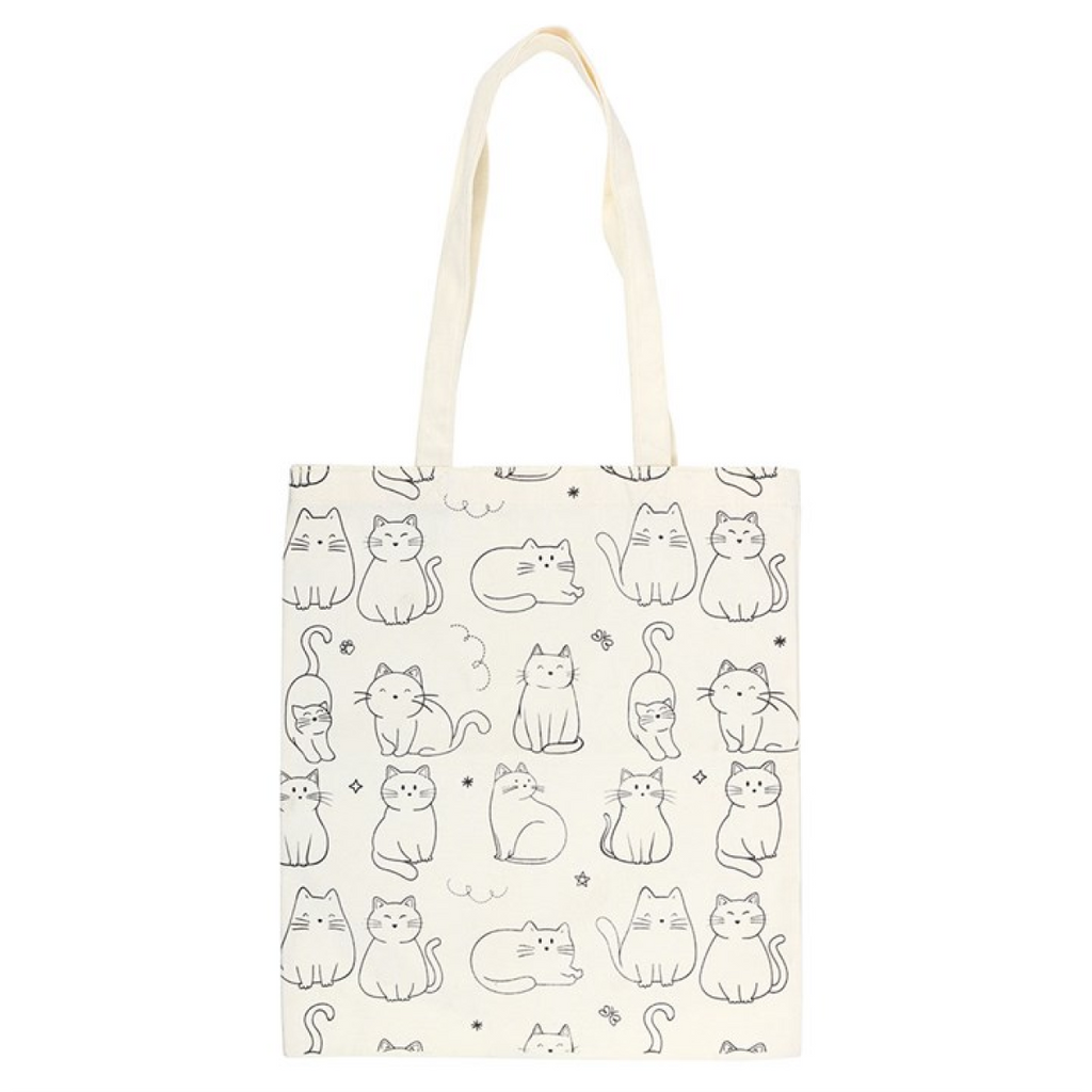 White Cat Print Polycotton Tote Bag