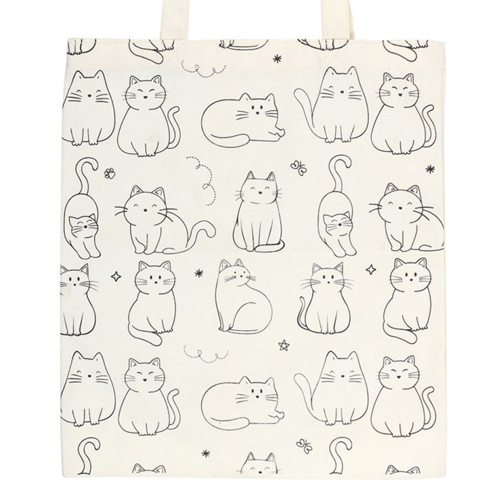 White Cat Print Polycotton Tote Bag