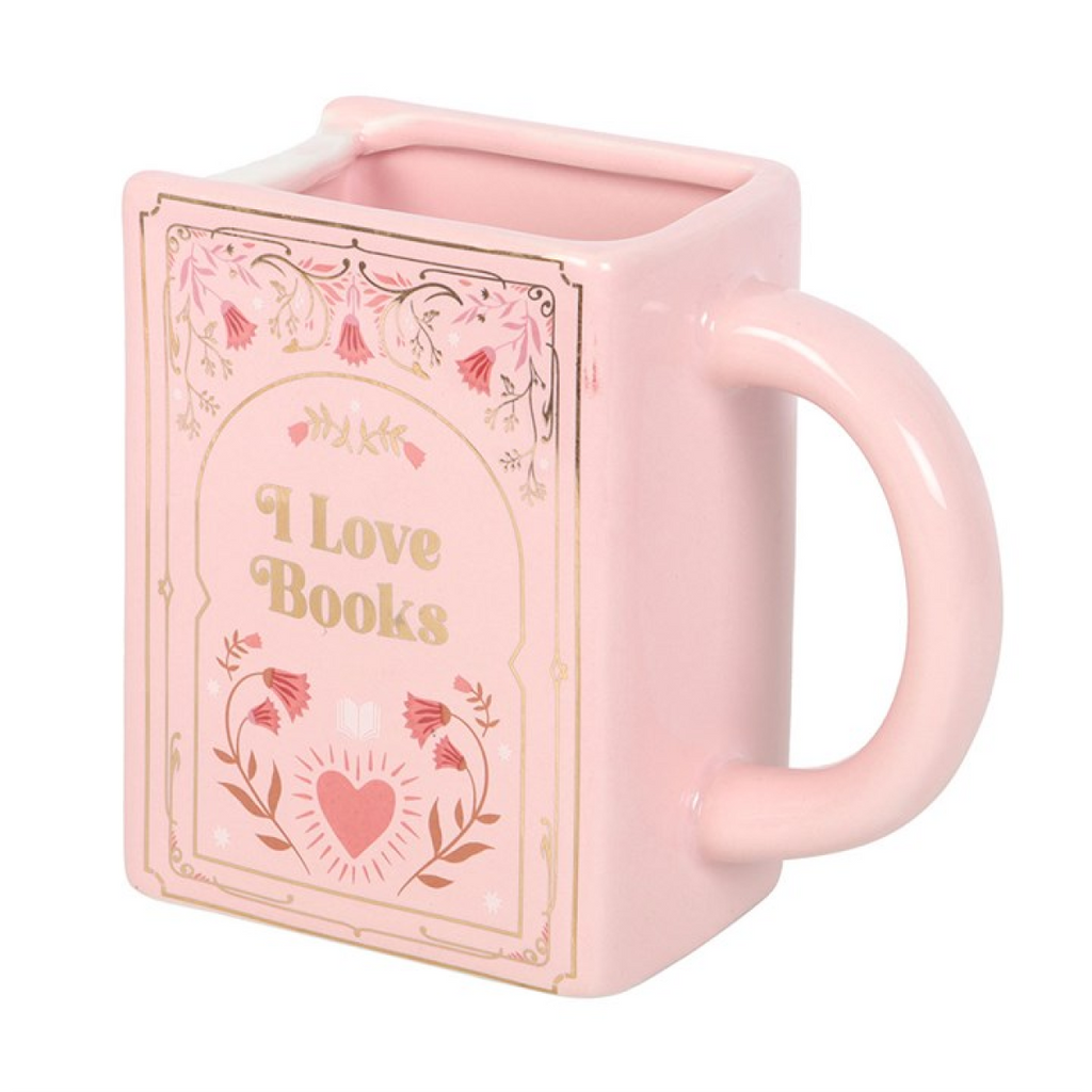 I Love Books Pink Book Shaped Mug