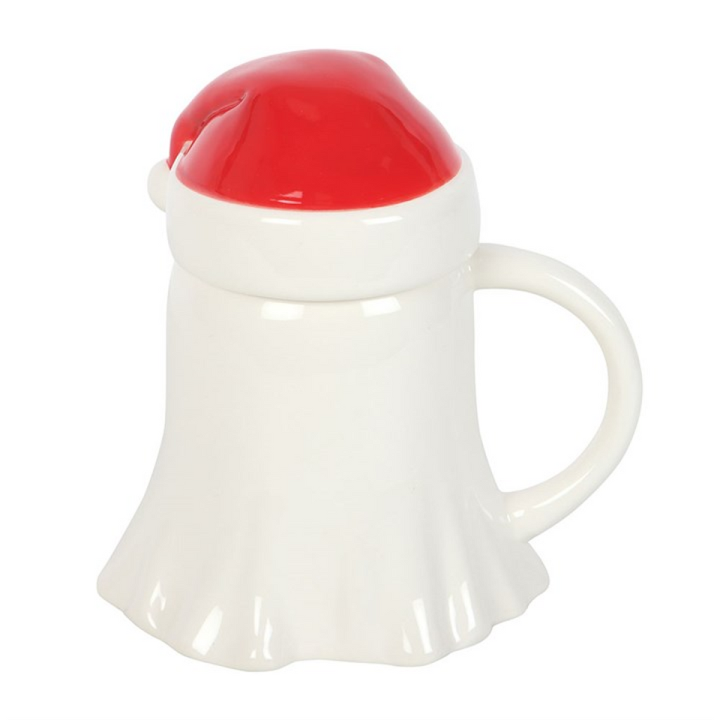 Ghost Shaped Mug with Santa Hat Lid